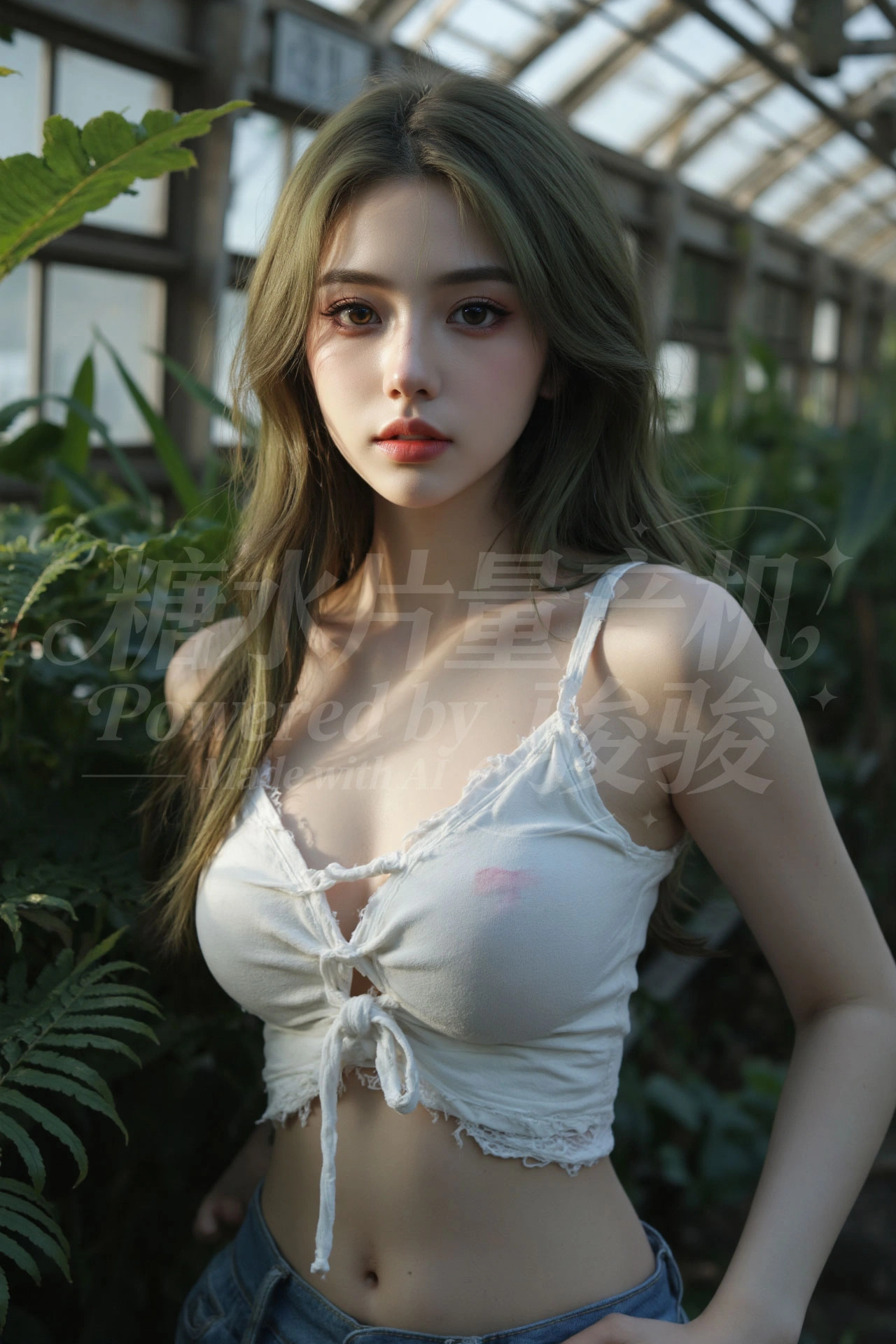 白吊带的随性与草木的清新揉在一起，活成了森系潮流里的自然缪斯