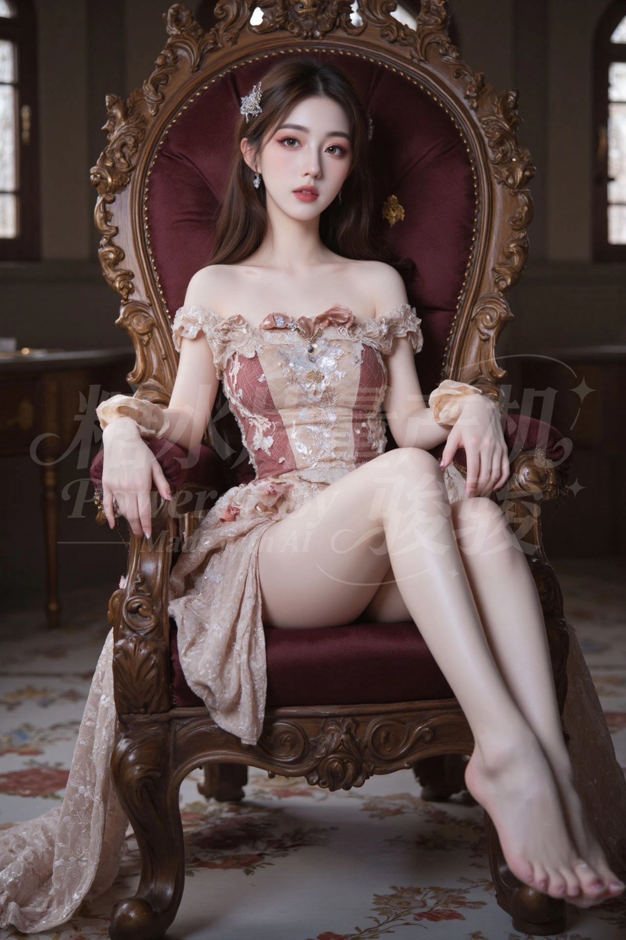 身披落叶织就的华裳，发丝随秋风轻扬