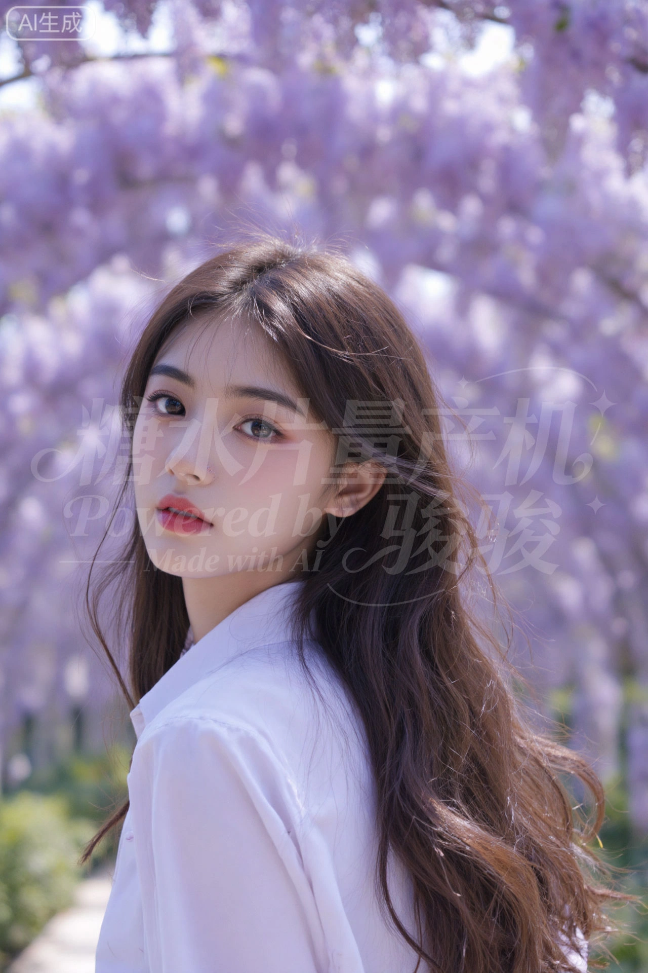 倚窗托腮，粉裙衬着窗外绿野