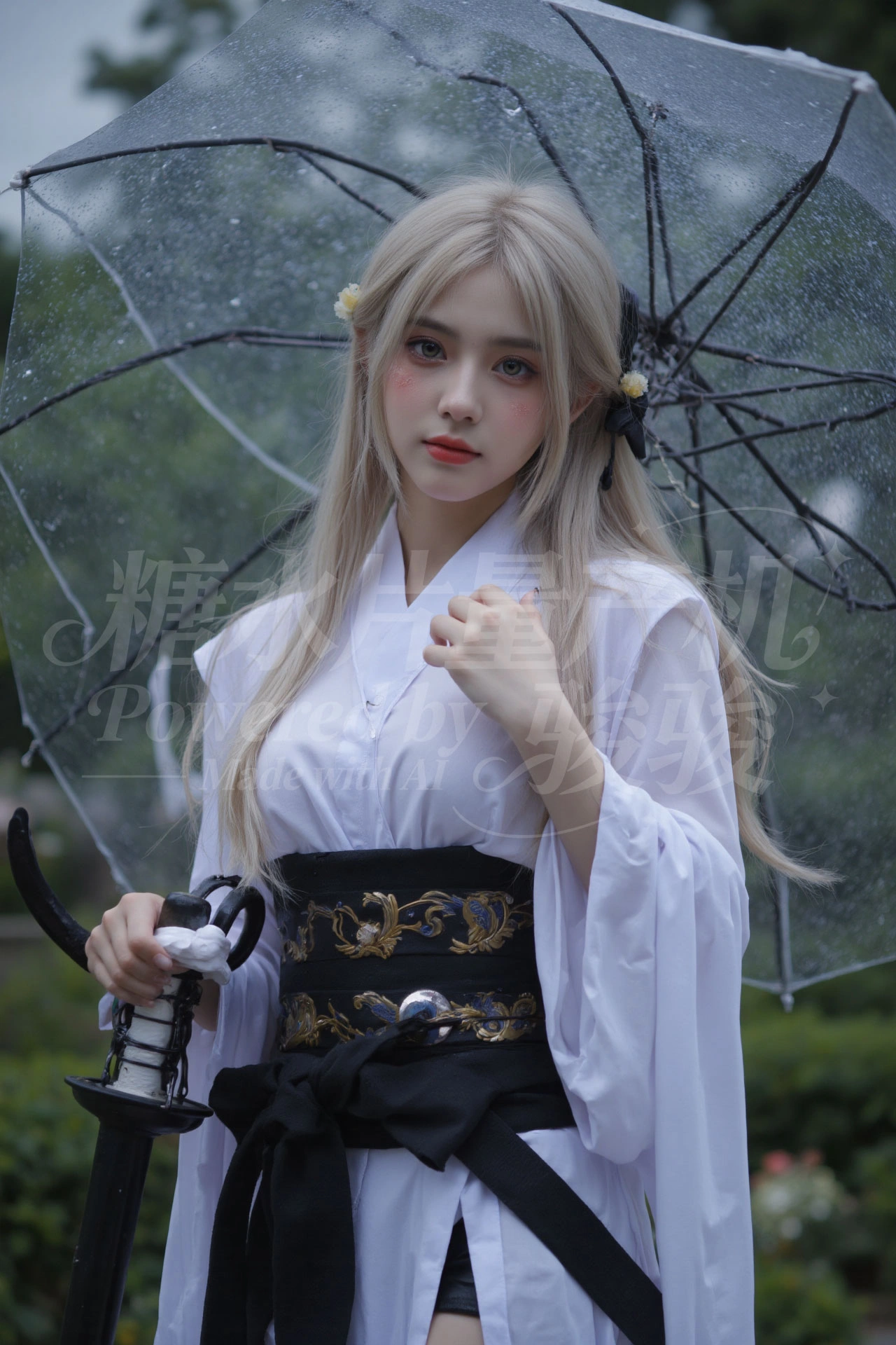 倚窗托腮，粉裙衬着窗外绿野