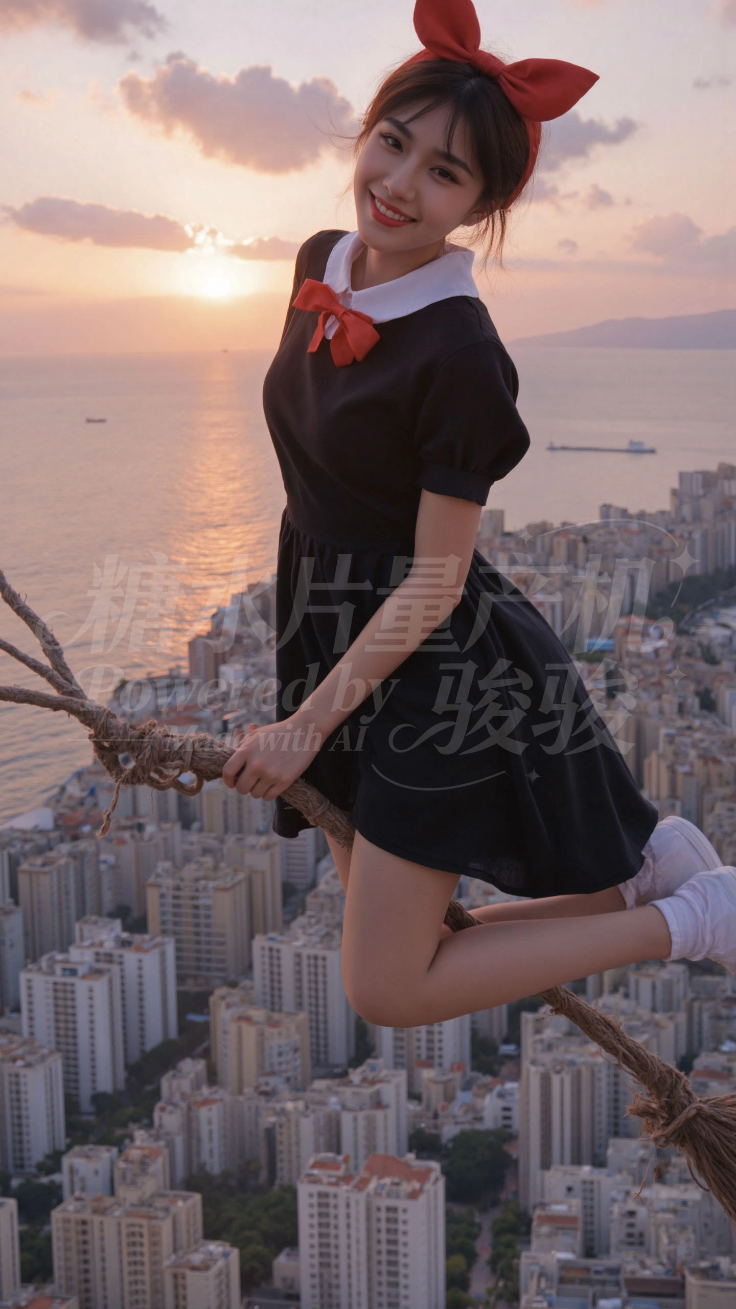 一袭黑丝绒抹胸裙，与都市霓虹共舞