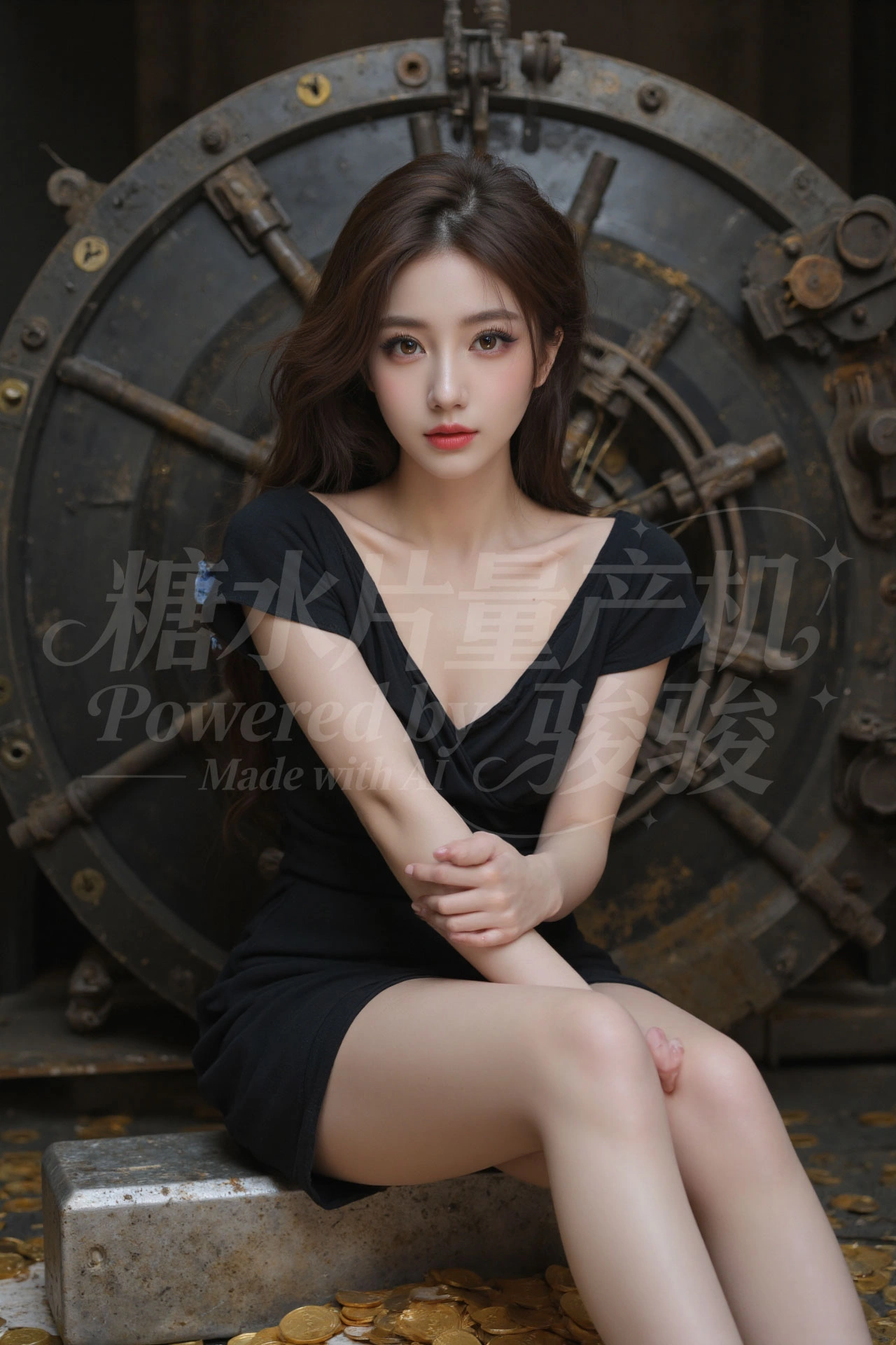 荒野篝火旁，碎花抹胸混着牛仔热裤