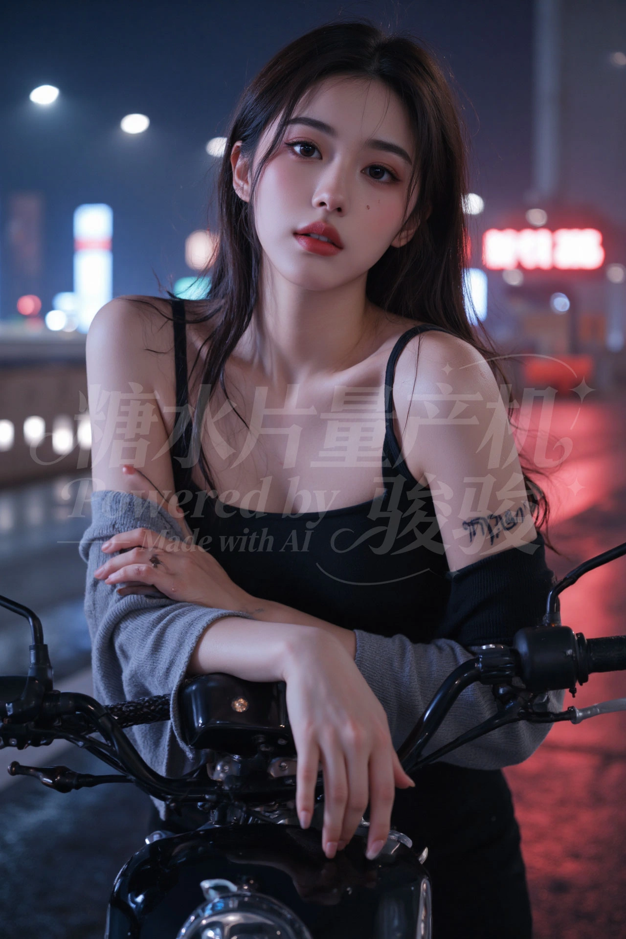 荒野篝火旁，碎花抹胸混着牛仔热裤