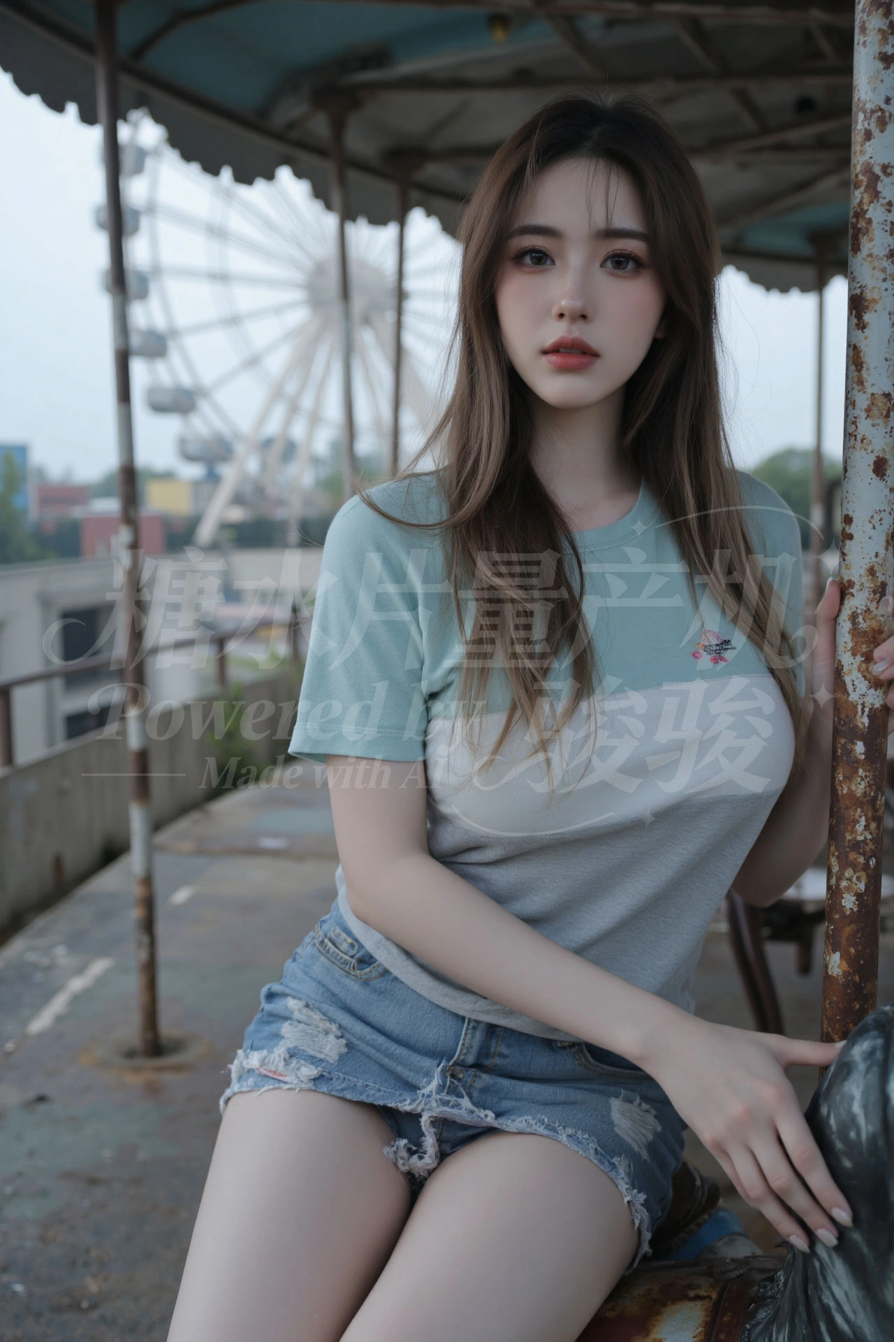 花 bikini 配扶桑花，在澄澈海水中绽放