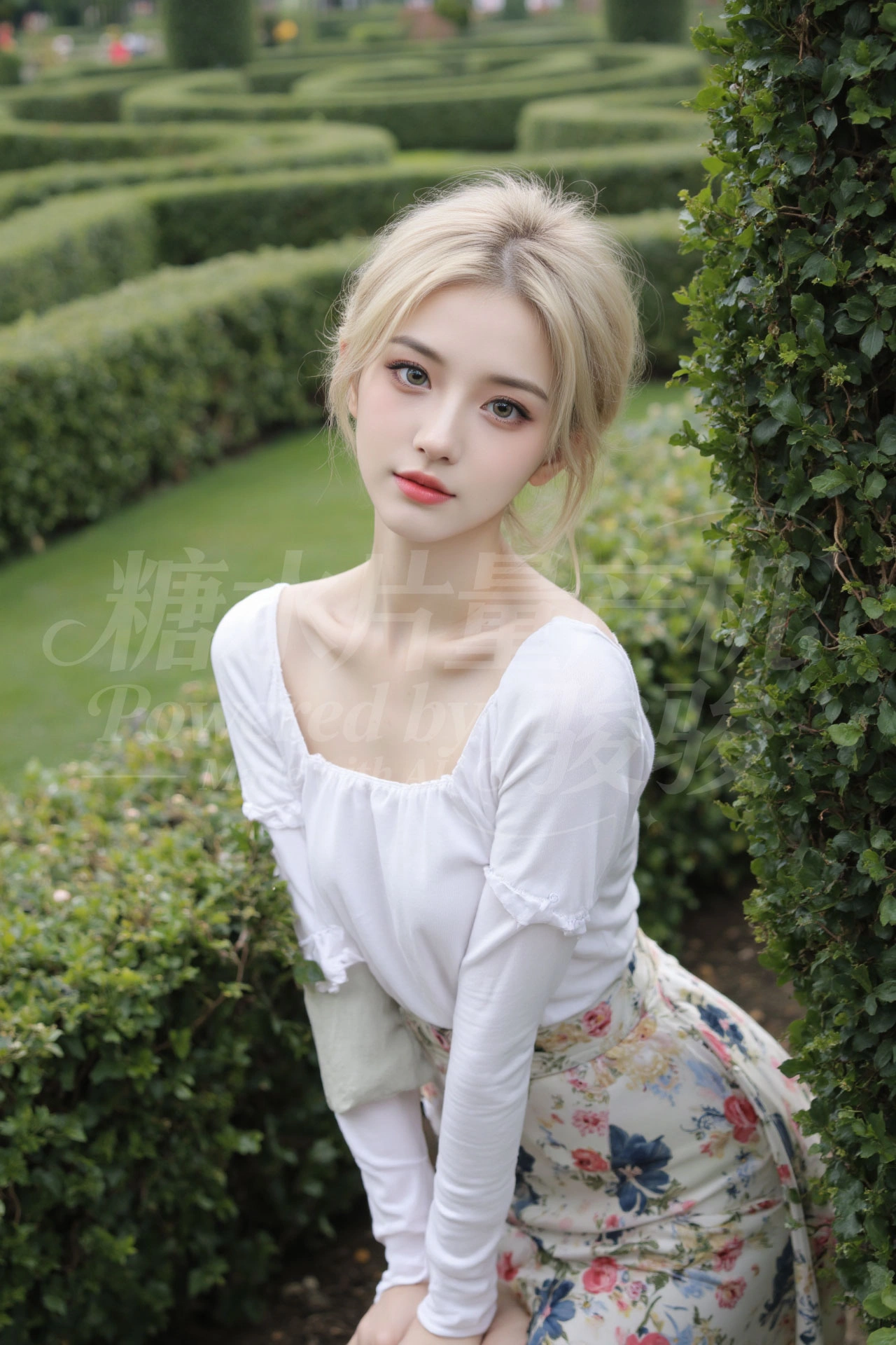 迷宫花园里，金发白衣，碎花裙摇曳
