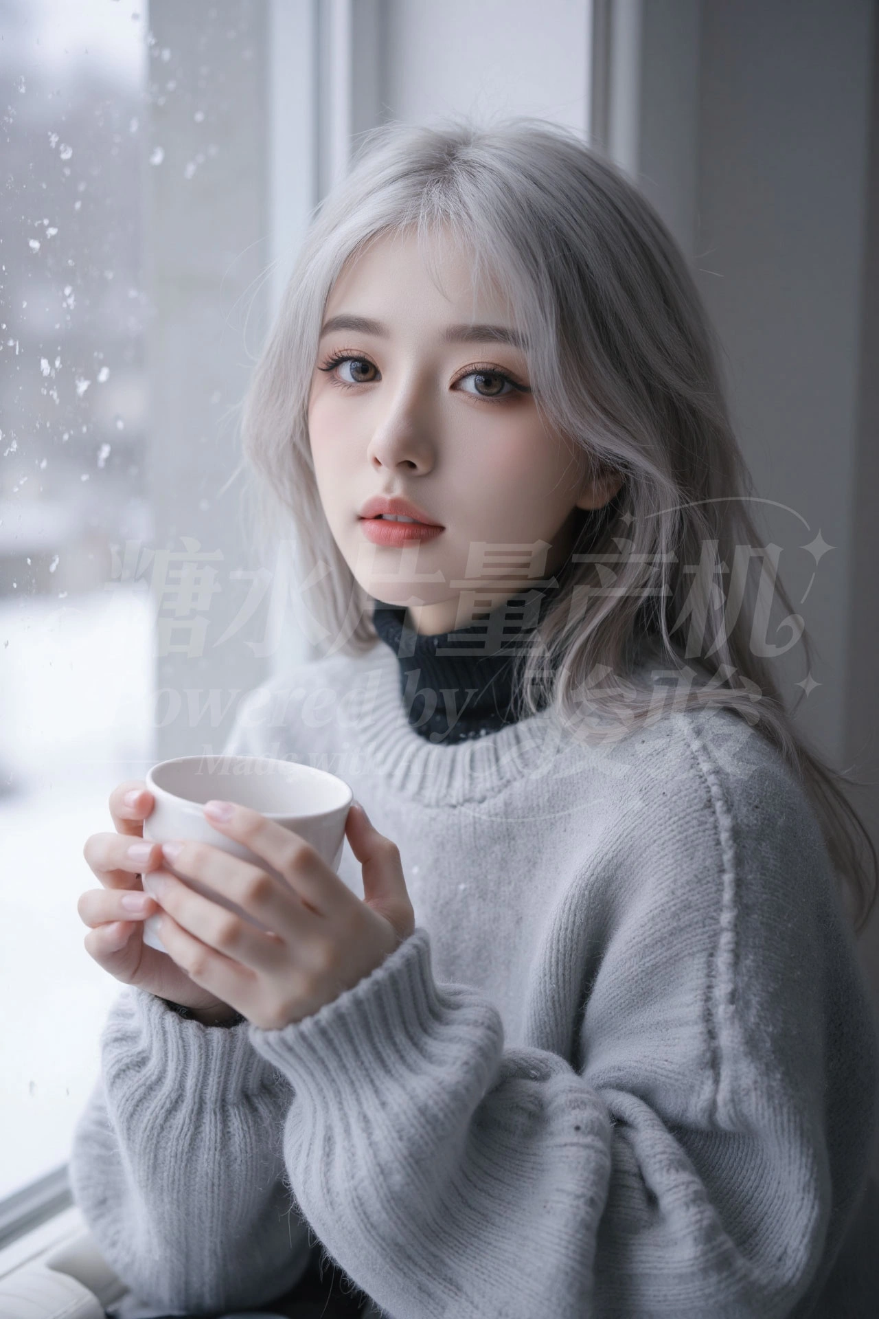 雪落窗边，银发冷衫