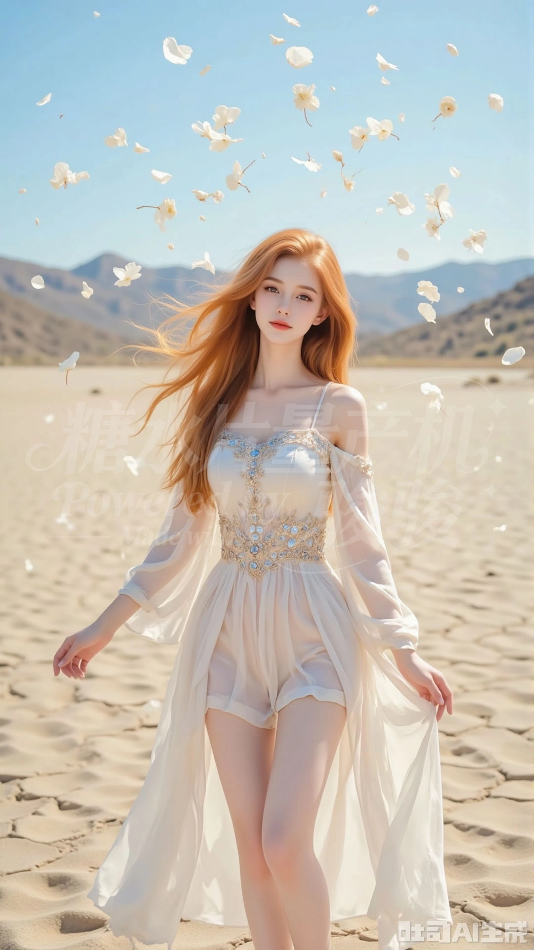 荒漠晴空下，红发纱裙，花雨翩跹