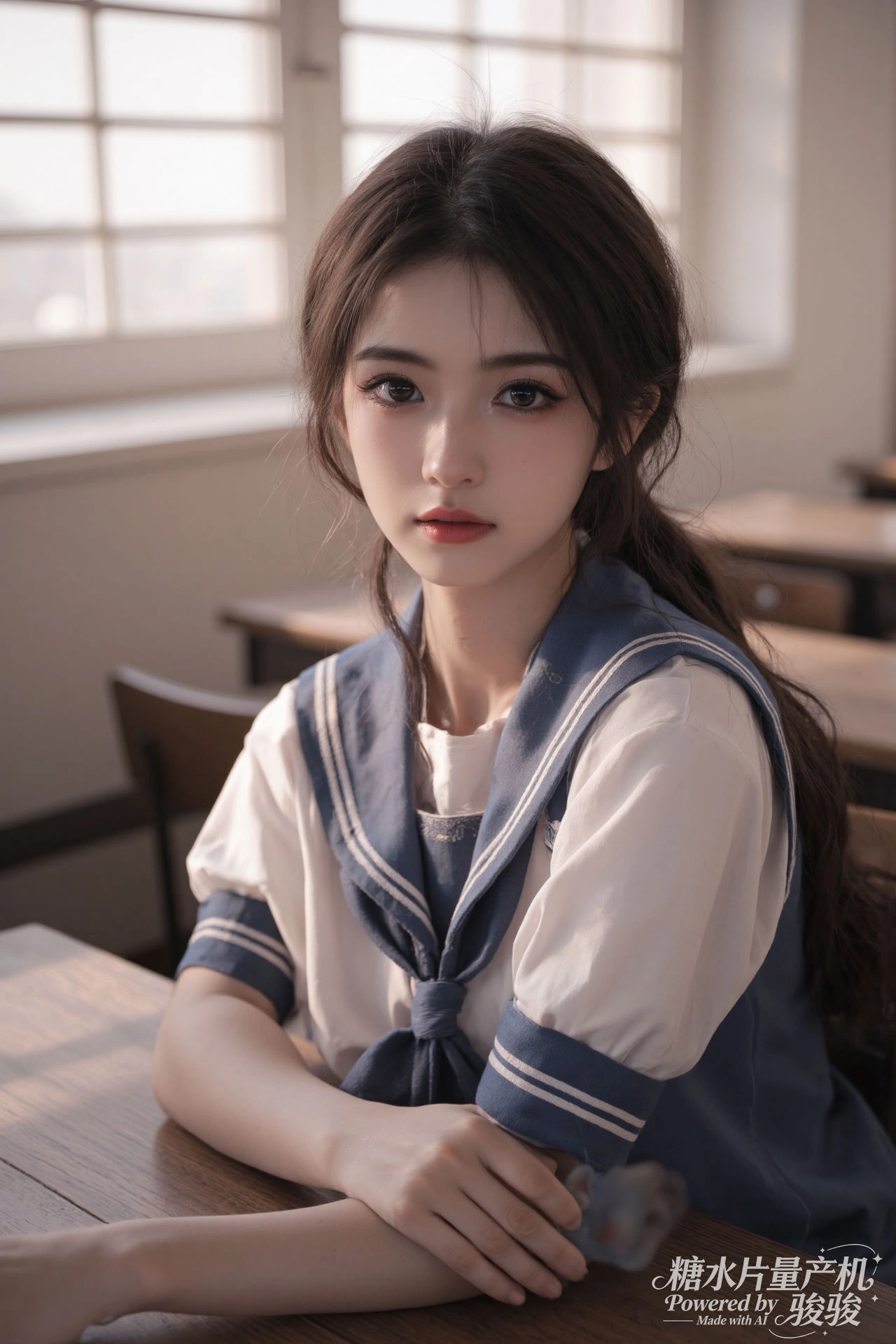 制服清新，教室静谧，马尾灵动，少女纯挚