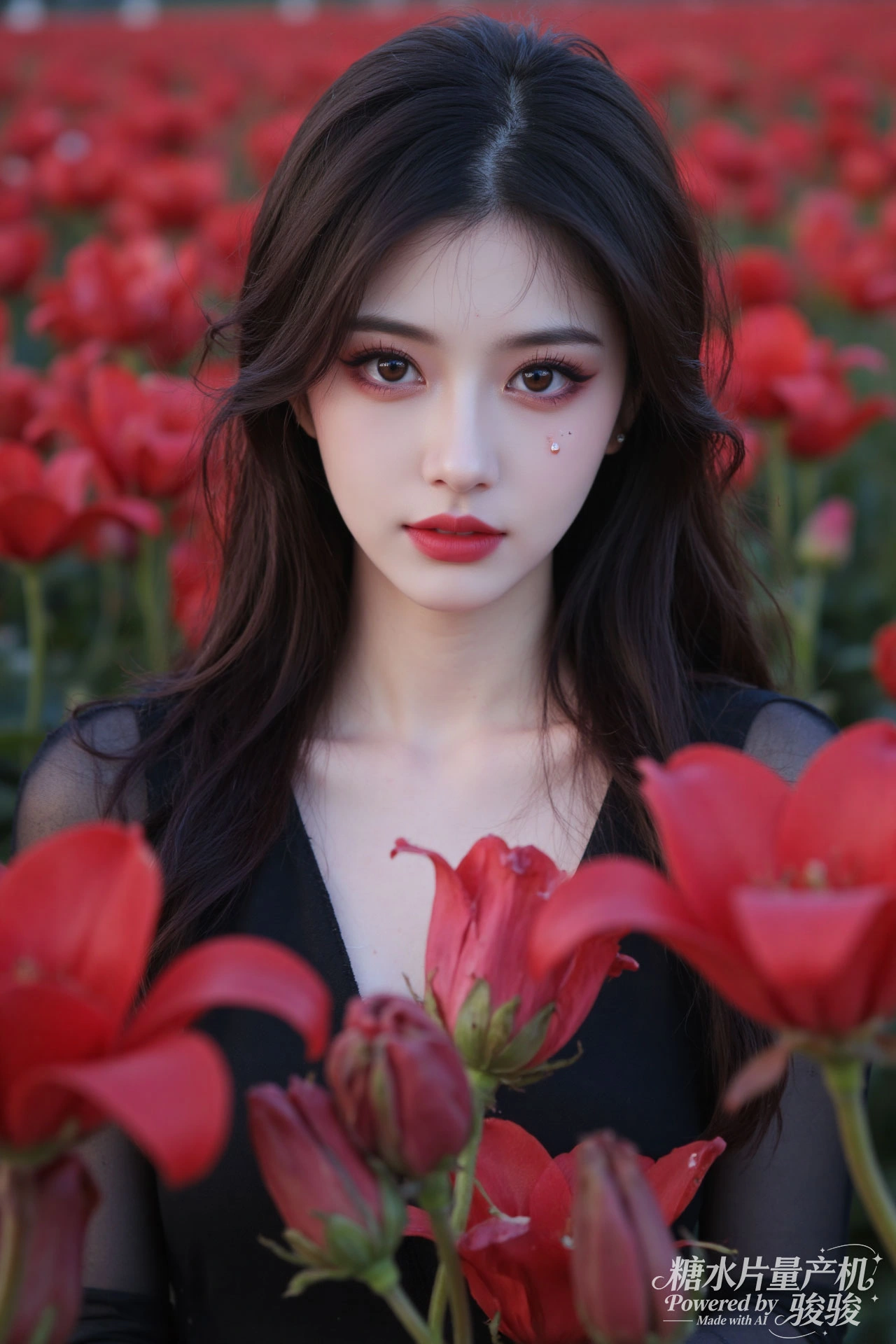黑衫冷艳，职场干练，红唇夺目，御姐气场