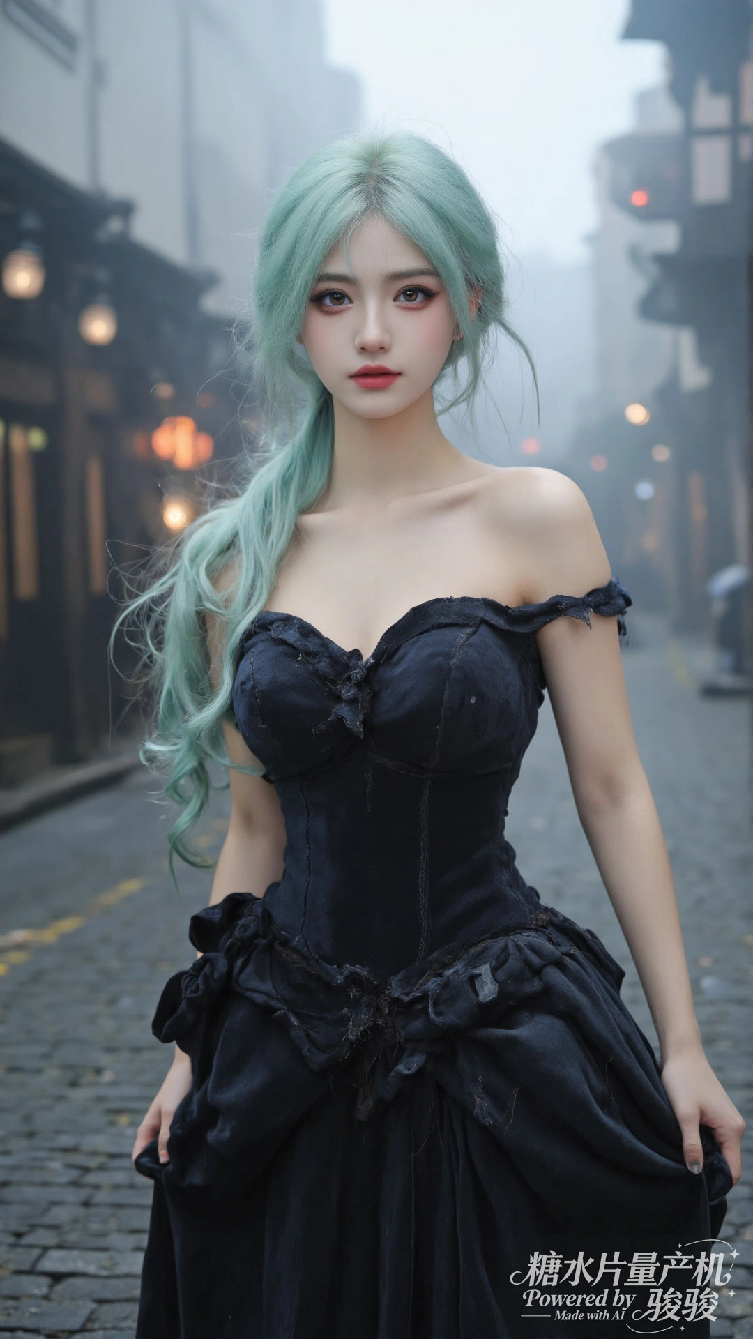 夜巷迷幻，霓虹魅惑，黑衫性感，都市冷艳