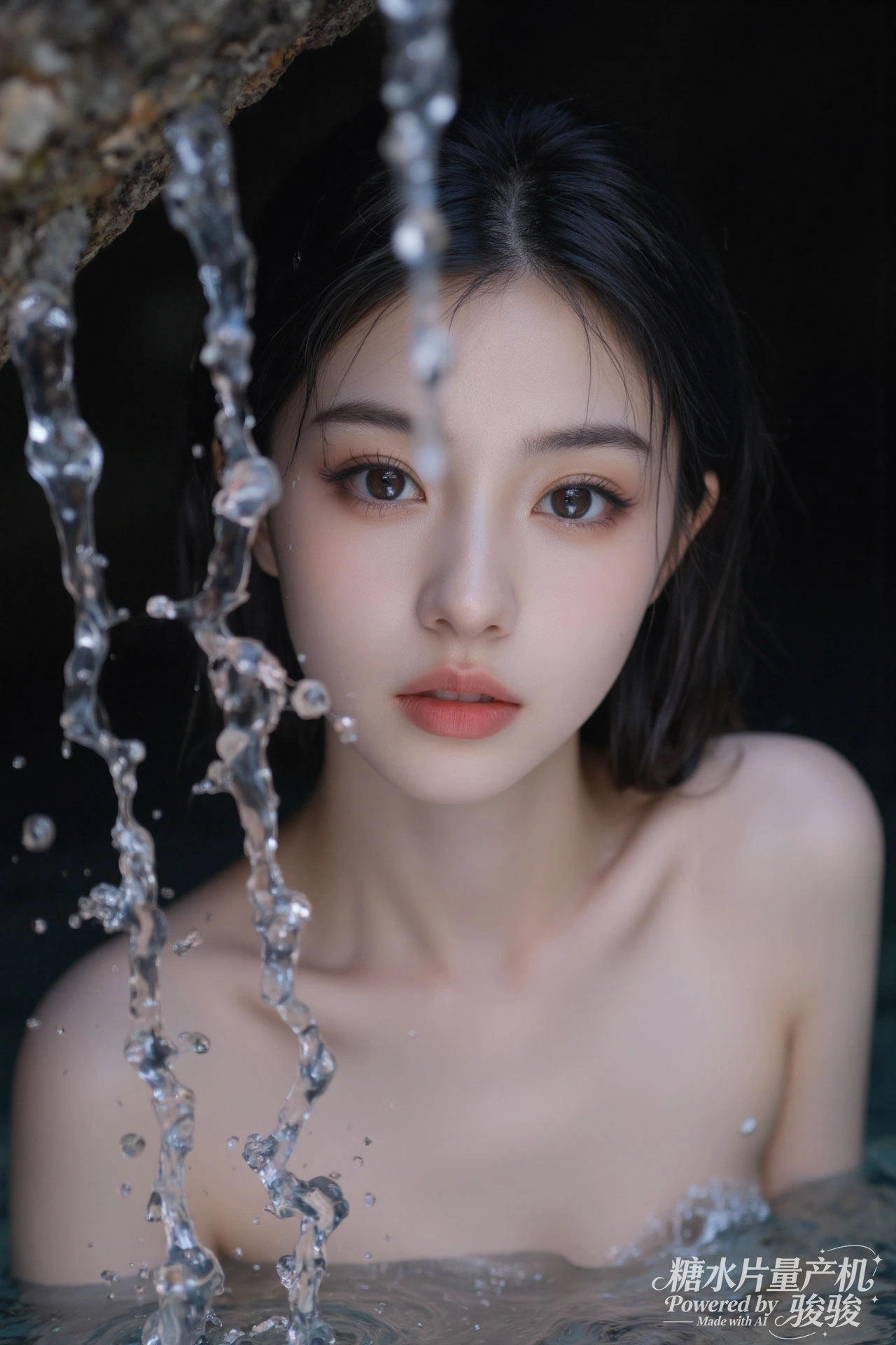 水帘灵动，水境幽谧，肌肤清透，浴女魅惑