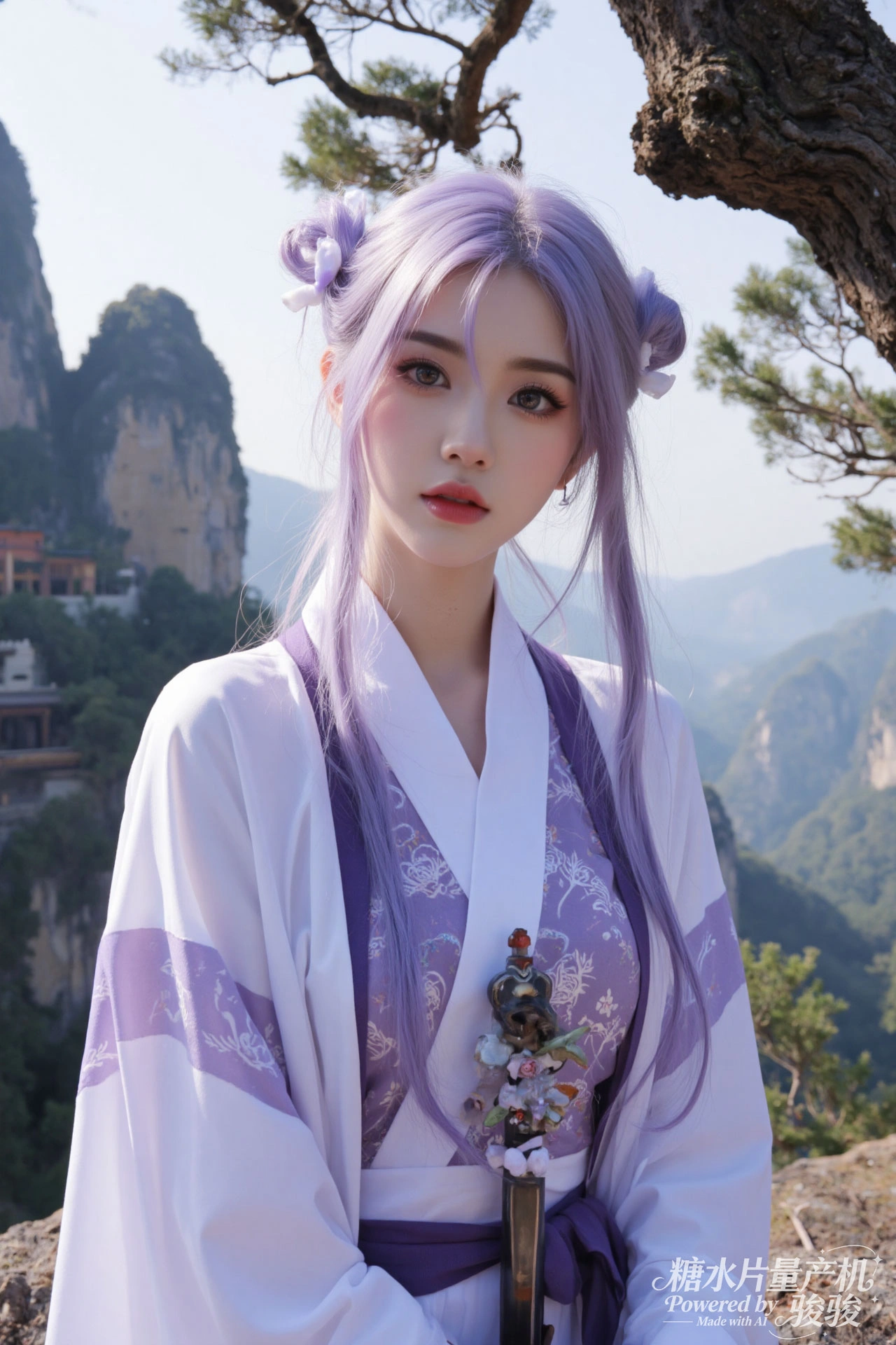紫发仙侠，汉服雅致，剑佩灵动，山巅飒爽