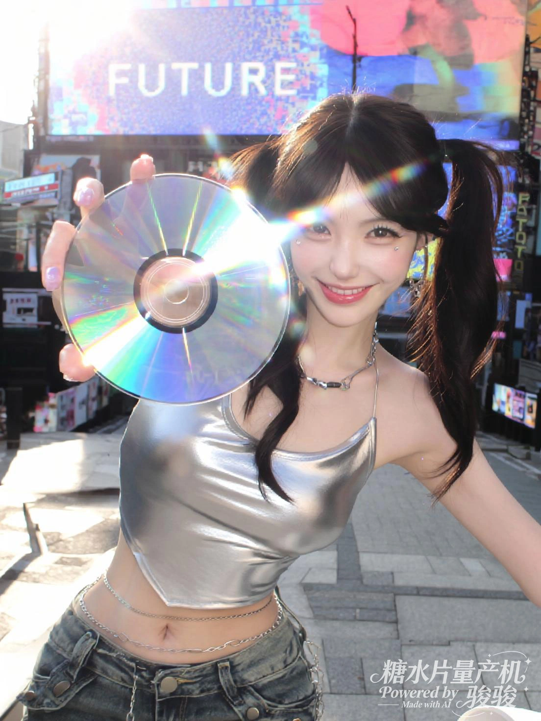 赛博潮酷，光盘炫光；未来街景，金属灵妆