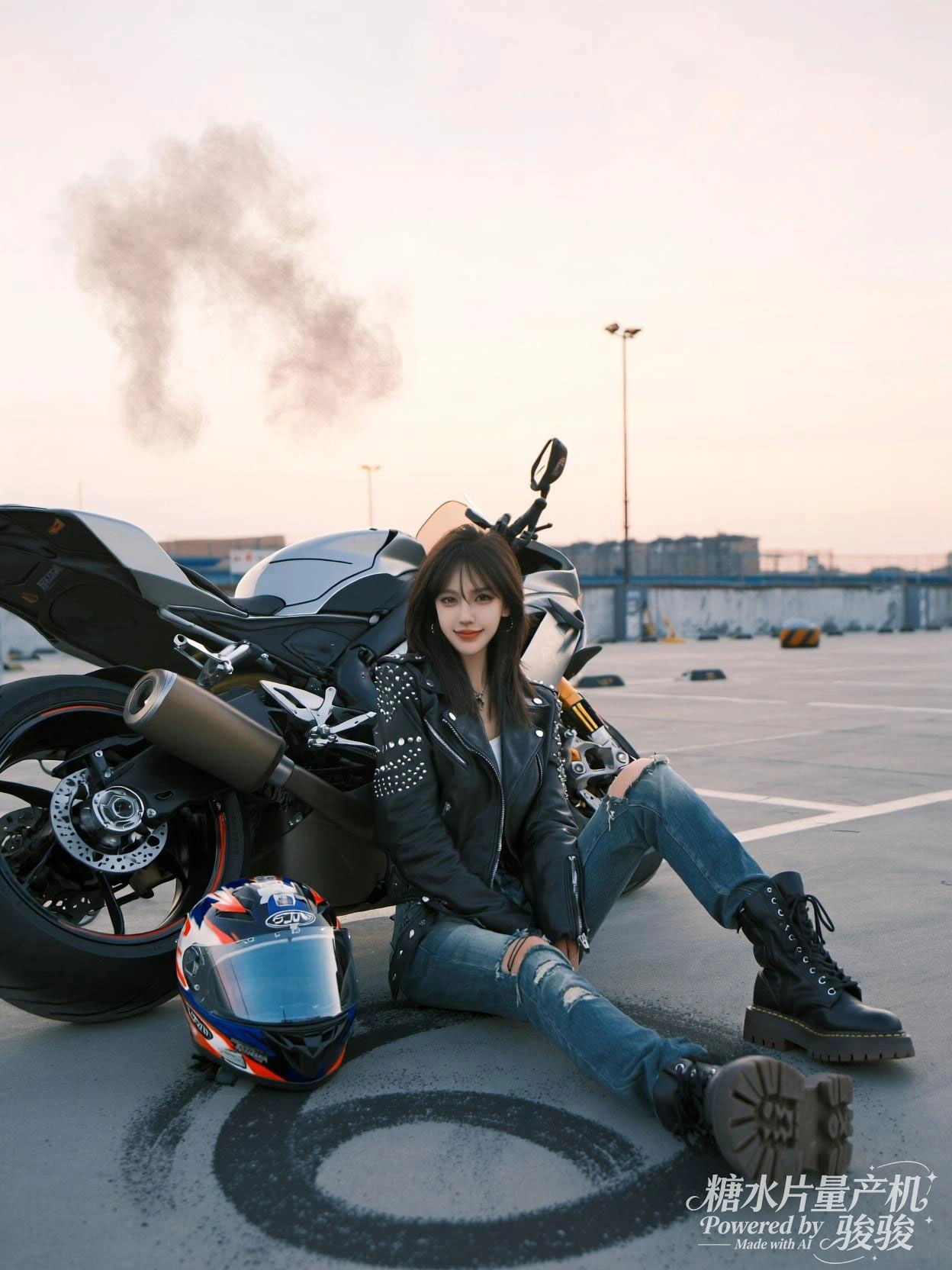 机车酷飒，皮夹克狂；黄昏匝道，骑士灵章