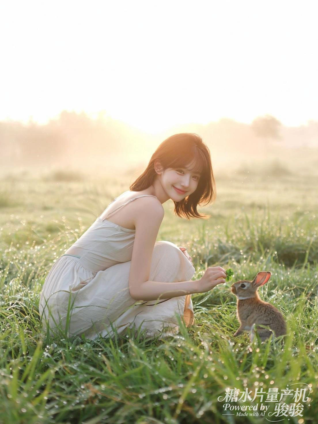 汉服撑伞，膝旁白猫相伴，在灯笼的暖光与雨巷的诗意交融中，东方古韵里温柔 ...