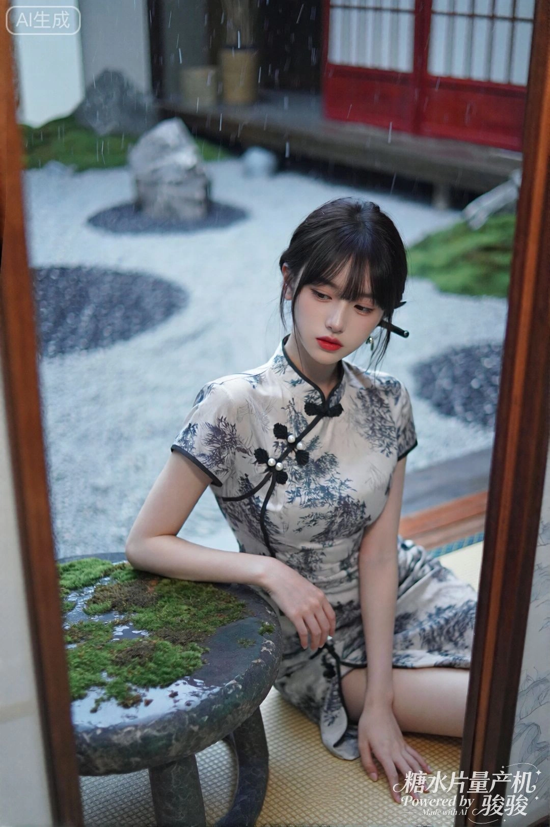 月光洒在阳台，像一层薄纱。