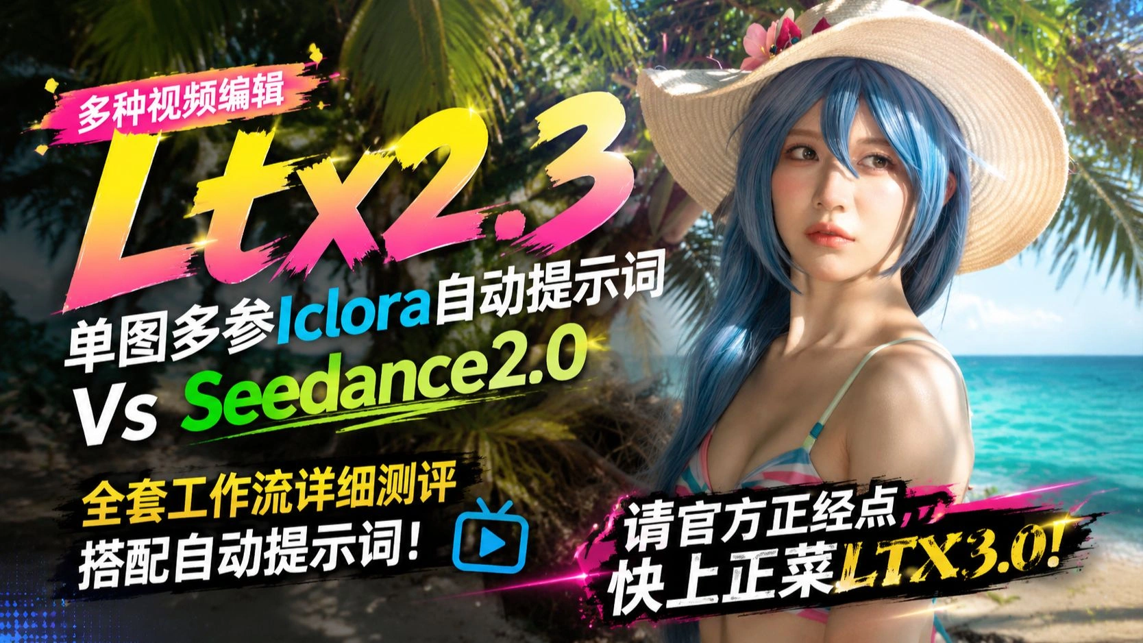 LTX 2.3官方IC LoRA实测：多参视频编辑、扩图重绘与去胡子工作流