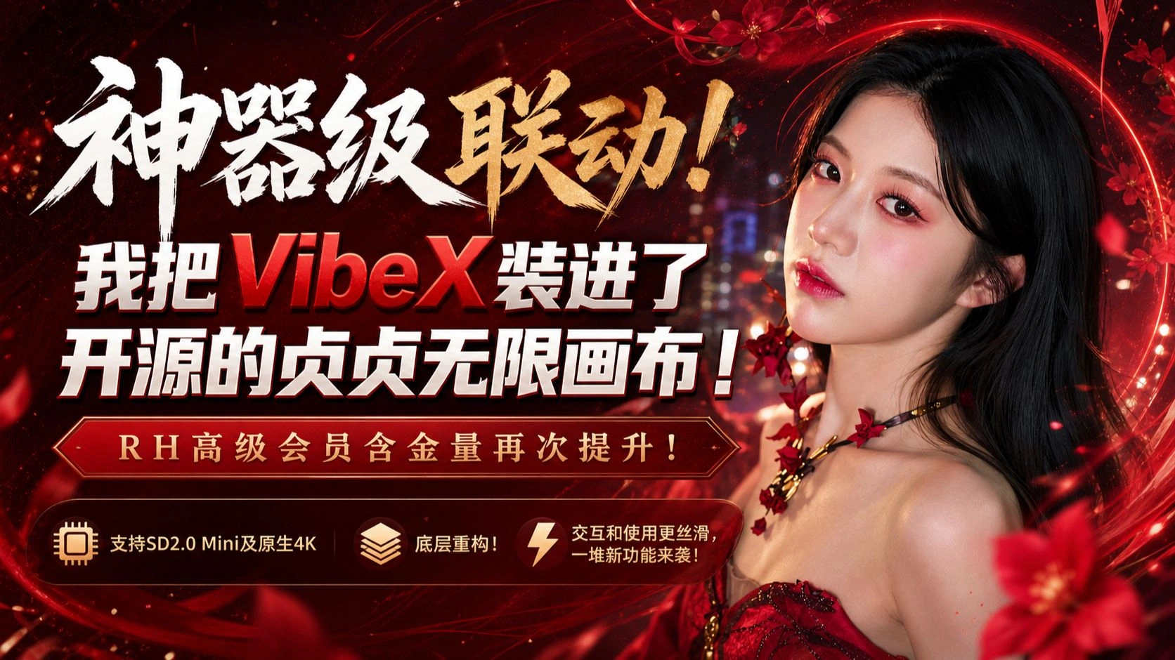 贞贞无限画布联动VibeX：RH工作台、Chrome插件与SD2.0 Mini/4K更新