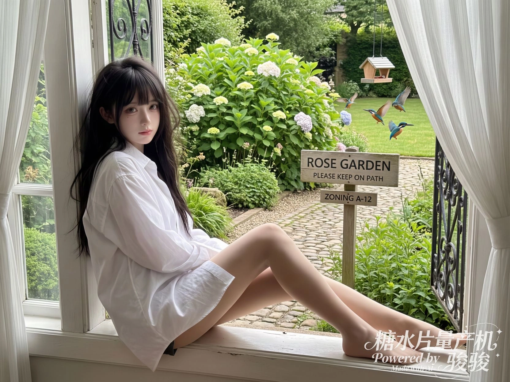 雨伞倒放在墙角，积水里映出模糊人影