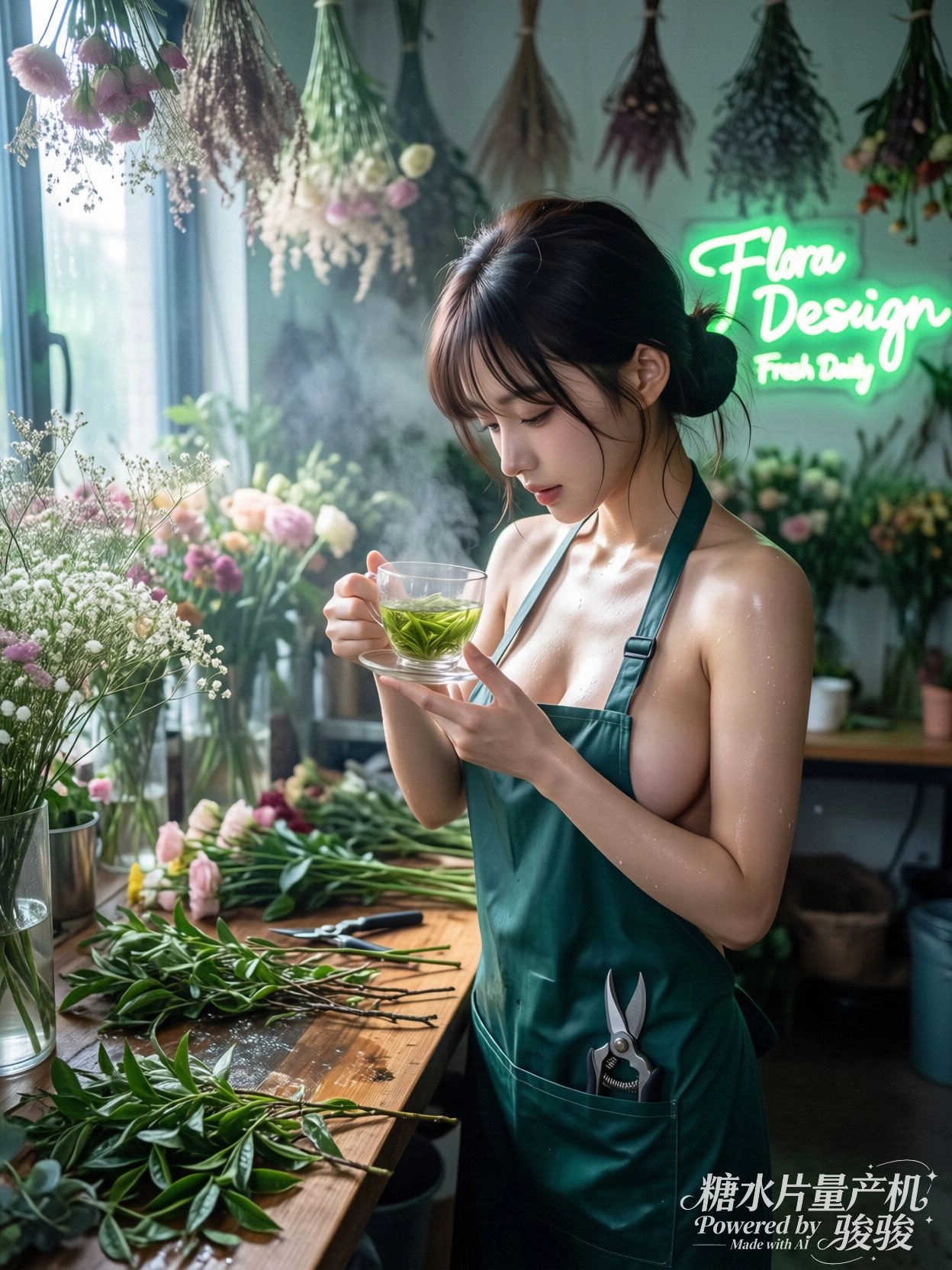 雨伞上的水珠缓缓滑落，带走了屋檐下短暂的停留