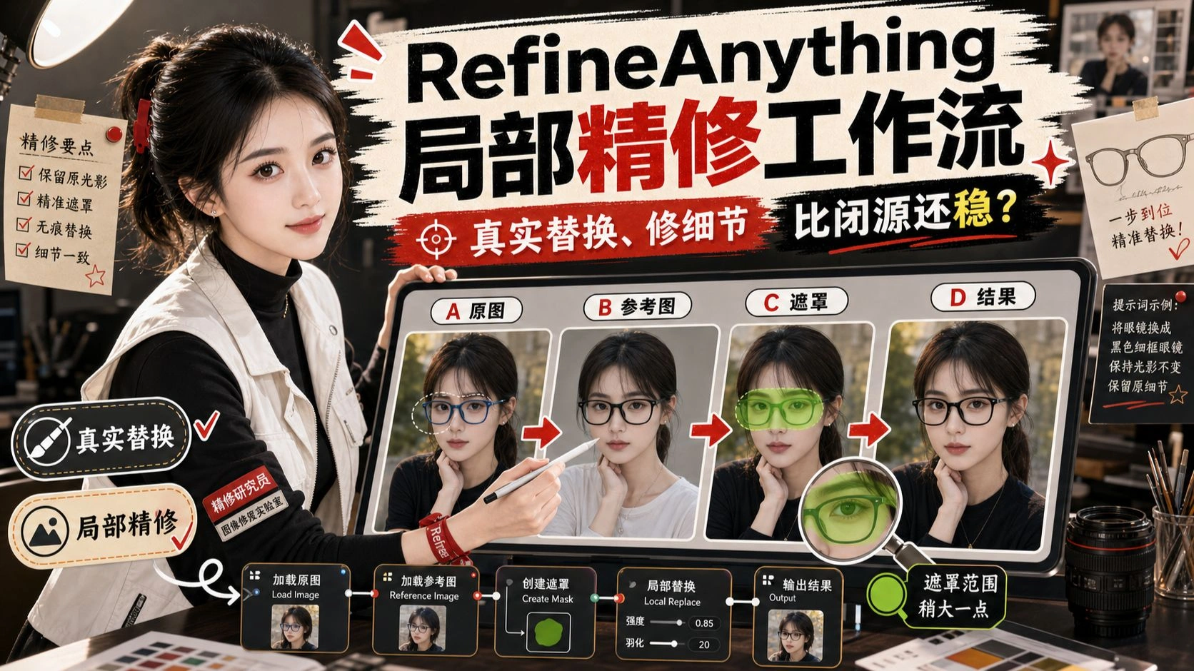 RefineAnything 局部精修：真实替换与修细节工作流