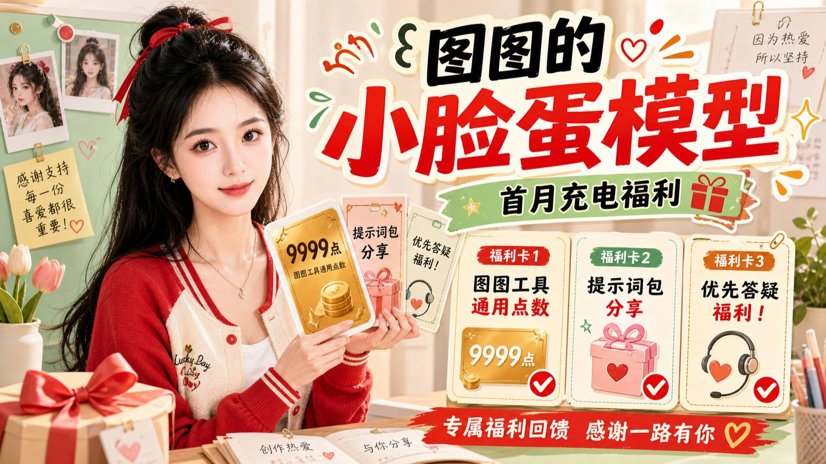 小脸蛋人像模型 + 点数/提示词包：充电向资源礼包说明
