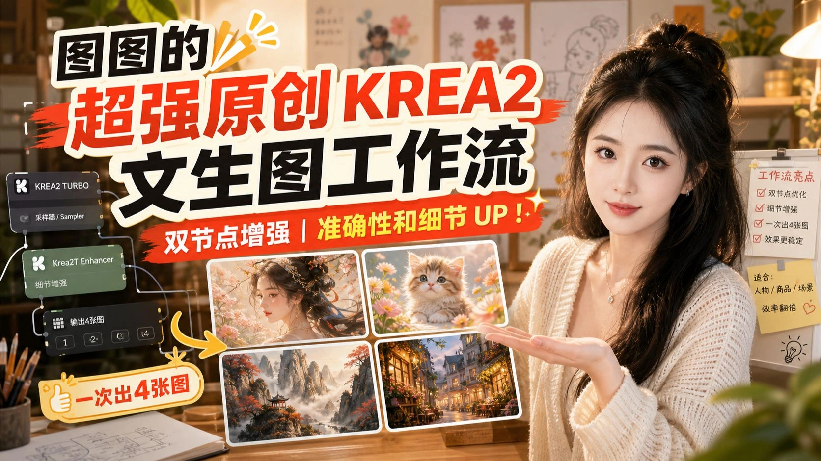 KREA2 文生图工作流：双节点增强细节与准确性