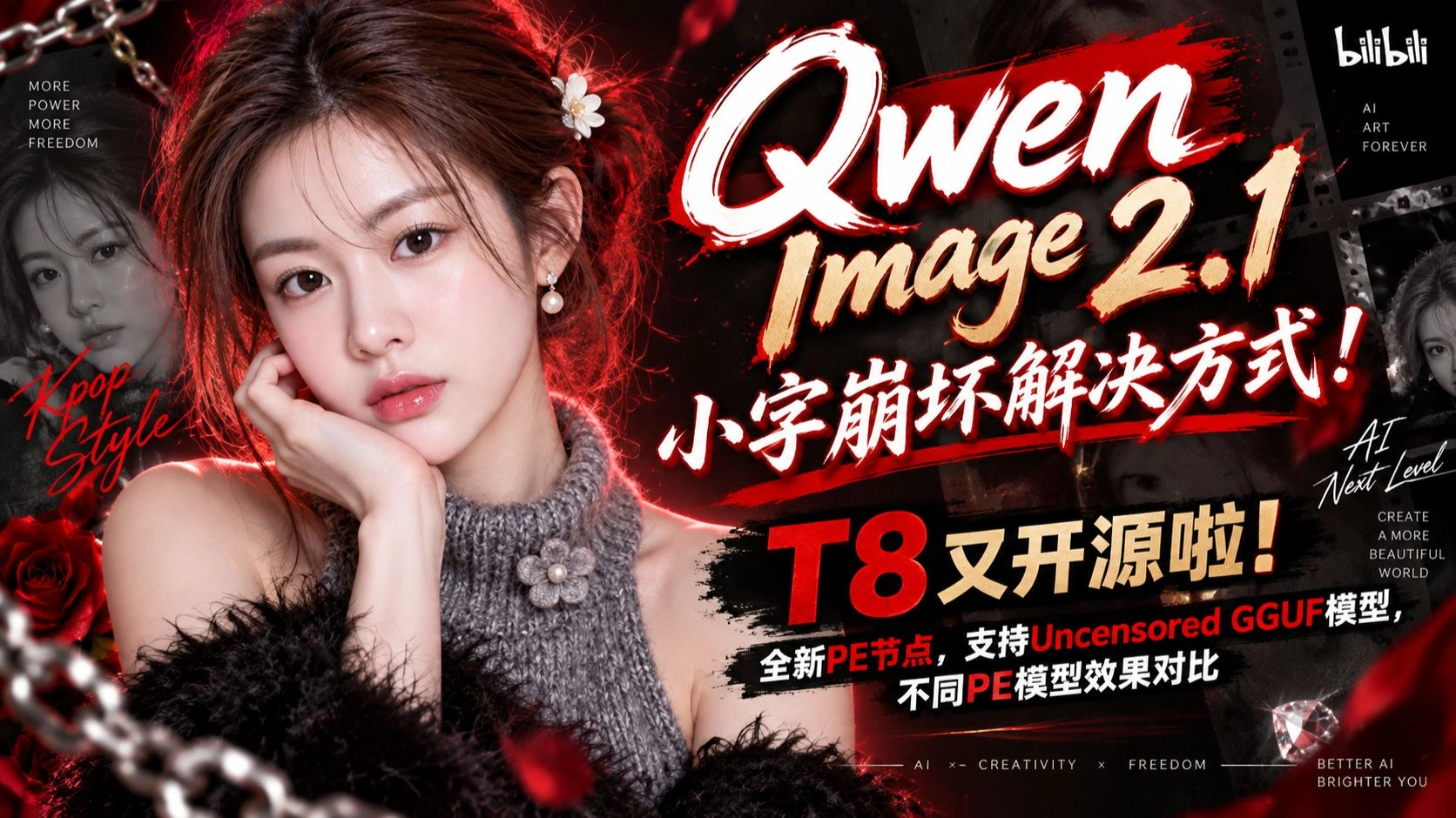 Qwen Image 2.1小字崩坏原理及解决：全新PE节点支持Uncensored GGUF与不同PE对比