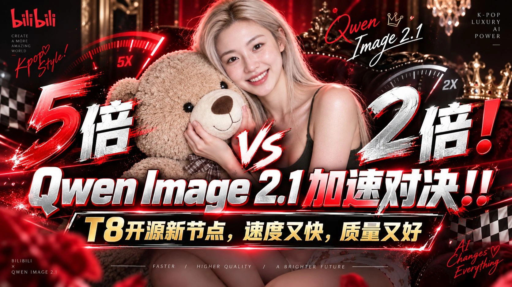 5倍Vs2倍！Qwen Image 2.1加速对决：T8开源新节点又快又好