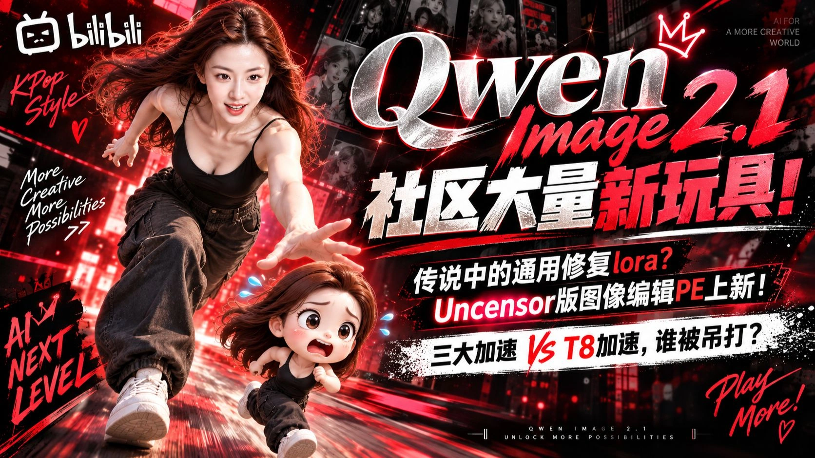 Qwen Image 2.1社区大量新玩具：Fix LoRA、Uncensor PE编辑与三大加速Vs T8加速